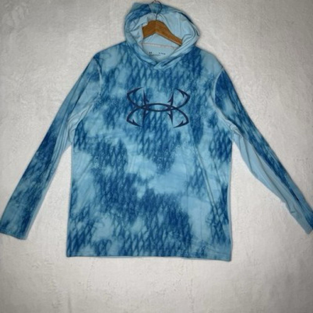Under Amour Iso- Chill Camo Men's Long Sleeve Blue Hooded XL Sun Protection
